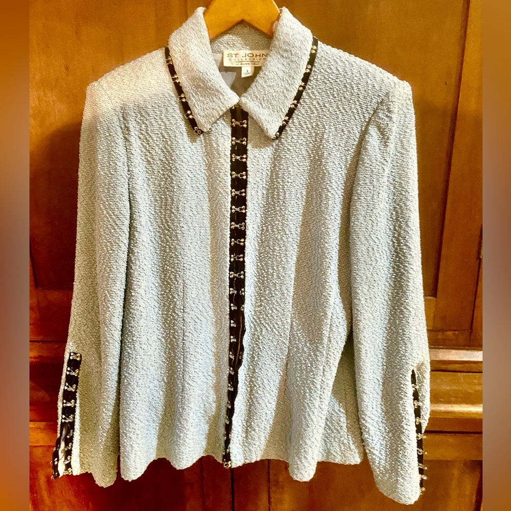 St. John Collection Pale Blue Bouclé Santana Knit Jacket